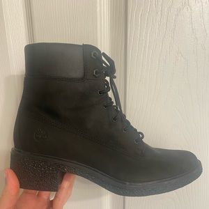 Timberland Brinda Lace Up Heel Boots Black Nubuck Leather Size 7.5